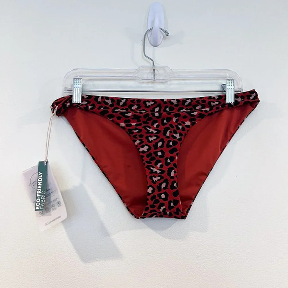 MAAJI Reversible Red Leopard Floral Cut Out Back Tropical Resortwear Bikini M/XL - Picture 7 of 12